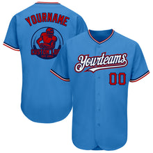 Load image into Gallery viewer, Custom Powder Blue Red-Navy Pinstripe Red Authentic Baseball Jersey