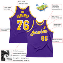 Load image into Gallery viewer, Custom Purple Gold-White Authentic Throwback Basketball Jersey