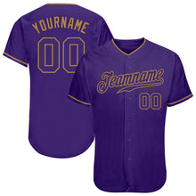 Load image into Gallery viewer, Custom Purple Purple-Old Gold Authentic Baseball Jersey