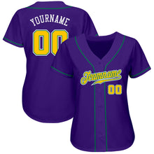 Load image into Gallery viewer, Custom Purple Gold-Kelly Green Authentic Baseball Jersey