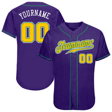 Load image into Gallery viewer, Custom Purple Gold-Kelly Green Authentic Baseball Jersey