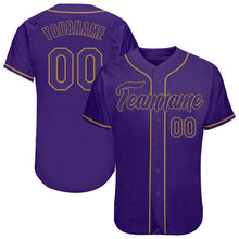 Load image into Gallery viewer, Custom Purple Purple-Old Gold Authentic Baseball Jersey
