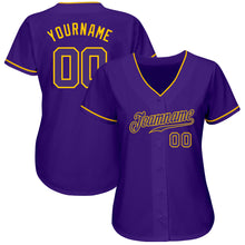 Load image into Gallery viewer, Custom Purple Purple-Gold Authentic Baseball Jersey