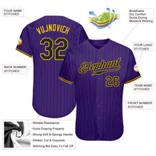 Load image into Gallery viewer, Custom Purple Black Pinstripe Black-Gold Authentic Baseball Jersey