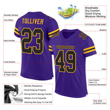 Load image into Gallery viewer, Custom Purple Black-Gold Mesh Authentic Football Jersey
