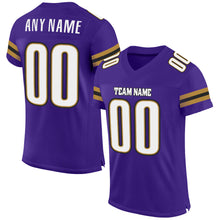 Load image into Gallery viewer, Custom Purple White-Old Gold Mesh Authentic Football Jersey