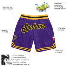 Load image into Gallery viewer, Custom Purple Black Pinstripe Black-Gold Authentic Basketball Shorts