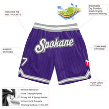 Load image into Gallery viewer, Custom Purple Black Pinstripe White-Gray Authentic Basketball Shorts