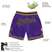 Load image into Gallery viewer, Custom Purple Black Pinstripe Black-Old Gold Authentic Basketball Shorts