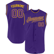 Load image into Gallery viewer, Custom Purple Purple-Gold Authentic Sleeveless Baseball Jersey