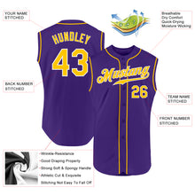 Load image into Gallery viewer, Custom Purple Gold-White Authentic Sleeveless Baseball Jersey
