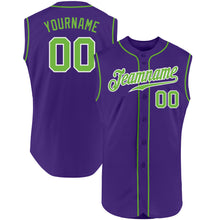 Load image into Gallery viewer, Custom Purple Neon Green-White Authentic Sleeveless Baseball Jersey