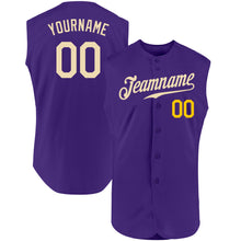 Load image into Gallery viewer, Custom Purple Cream-Gold Authentic Sleeveless Baseball Jersey