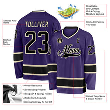 Load image into Gallery viewer, Custom Purple Black-Cream Hockey Jersey