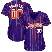 Load image into Gallery viewer, Custom Purple White Pinstripe Orange-White Authentic Baseball Jersey