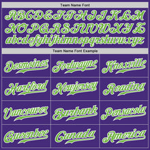 Load image into Gallery viewer, Custom Purple White Pinstripe Neon Green-White Authentic Baseball Jersey