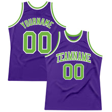Load image into Gallery viewer, Custom Purple Neon Green-White Authentic Throwback Basketball Jersey