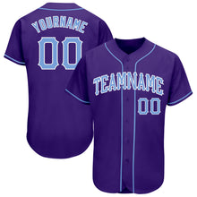 Load image into Gallery viewer, Custom Purple Light Blue-White Authentic Baseball Jersey