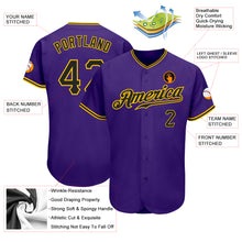 Load image into Gallery viewer, Custom Purple Black-Gold Authentic Baseball Jersey
