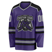 Load image into Gallery viewer, Custom Purple Gray Black-White Hockey Jersey
