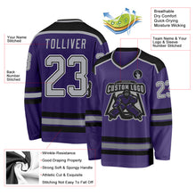 Load image into Gallery viewer, Custom Purple Gray Black-White Hockey Jersey