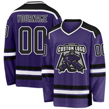 Load image into Gallery viewer, Custom Purple Black-White Hockey Jersey