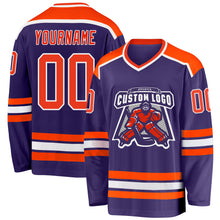 Load image into Gallery viewer, Custom Purple Orange-White Hockey Jersey