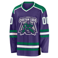 Load image into Gallery viewer, Custom Purple White-Kelly Green Hockey Jersey