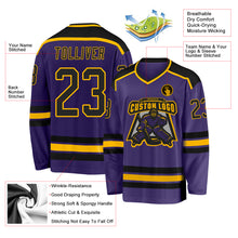 Load image into Gallery viewer, Custom Purple Black-Gold Hockey Jersey