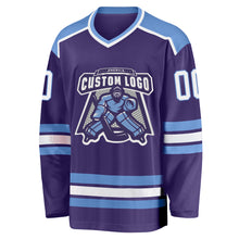Load image into Gallery viewer, Custom Purple White-Light Blue Hockey Jersey