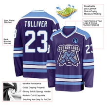 Load image into Gallery viewer, Custom Purple White-Light Blue Hockey Jersey