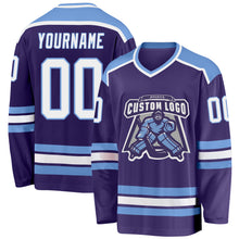 Load image into Gallery viewer, Custom Purple White-Light Blue Hockey Jersey