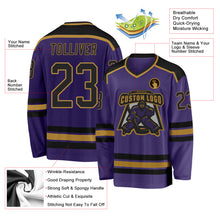 Load image into Gallery viewer, Custom Purple Black-Old Gold Hockey Jersey