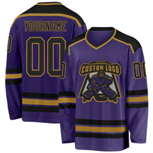 Load image into Gallery viewer, Custom Purple Black-Old Gold Hockey Jersey