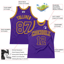 Load image into Gallery viewer, Custom Purple Purple-Gold Authentic Throwback Basketball Jersey