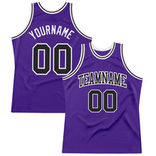 Load image into Gallery viewer, Custom Purple Black-White Authentic Throwback Basketball Jersey
