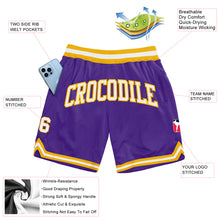 Load image into Gallery viewer, Custom Purple White-Gold Authentic Throwback Basketball Shorts