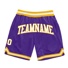 Load image into Gallery viewer, Custom Purple White-Gold Authentic Throwback Basketball Shorts
