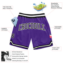 Load image into Gallery viewer, Custom Purple Black-White Authentic Throwback Basketball Shorts