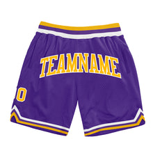 Load image into Gallery viewer, Custom Purple Gold-White Authentic Throwback Basketball Shorts
