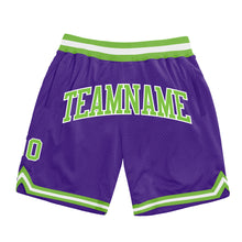 Load image into Gallery viewer, Custom Purple Neon Green-White Authentic Throwback Basketball Shorts
