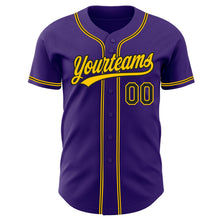 Load image into Gallery viewer, Custom Purple Black-Gold Authentic Baseball Jersey