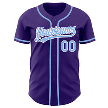 Load image into Gallery viewer, Custom Purple Light Blue-White Authentic Baseball Jersey