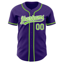 Load image into Gallery viewer, Custom Purple Neon Green-White Authentic Baseball Jersey