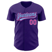 Load image into Gallery viewer, Custom Purple Pink-Light Blue Authentic Baseball Jersey