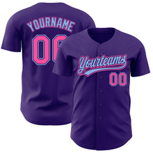 Load image into Gallery viewer, Custom Purple Pink-Light Blue Authentic Baseball Jersey