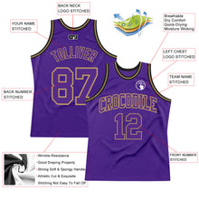 Load image into Gallery viewer, Custom Purple Purple Old Gold-Black Authentic Throwback Basketball Jersey