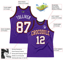 Load image into Gallery viewer, Custom Purple White Red-Black Authentic Throwback Basketball Jersey