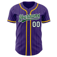 Load image into Gallery viewer, Custom Purple White Pinstripe Green Authentic Baseball Jersey