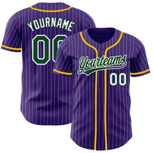 Load image into Gallery viewer, Custom Purple White Pinstripe Green Authentic Baseball Jersey